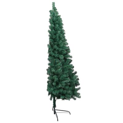 vidaXL kunstigt halvt juletræ med lys og kuglesæt 120 cm grøn