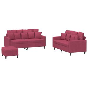 vidaXL sofas&aelig;t 2 dele med hynder velour vinr&oslash;d