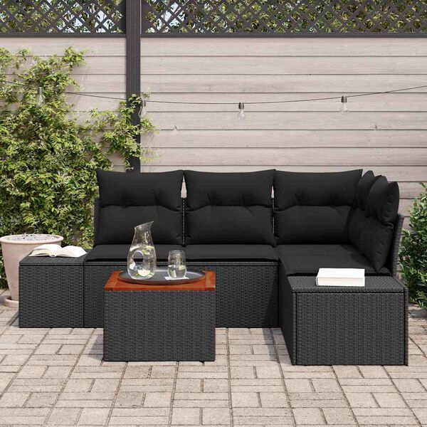 vidaXL Havesofa Sæt med pude 5 pcs Sort polyrattan