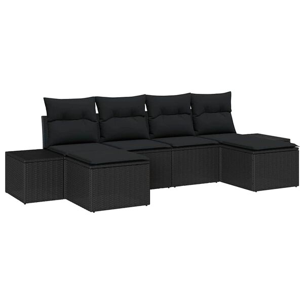 vidaXL Havesofa Sæt med pude med opbevaring 4 pcs Sort polyrattan