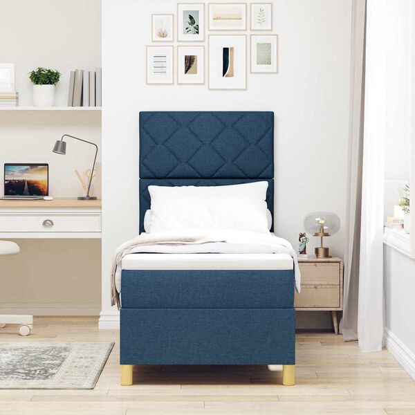 vidaXL LED Box Spring Bed med madras Bl&aring; 80 x 200 cm Stof