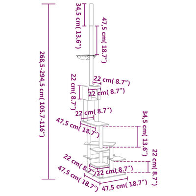 vidaXL kradsetræ fra gulv til loft 268,5-294,5 cm mørkegrå