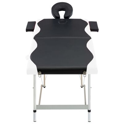 vidaXL sammenfoldeligt massagebord aluminiumsstel 2 zoner sort og hvid