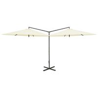 vidaXL dobbelt parasol med stålstang 600 cm sandfarvet