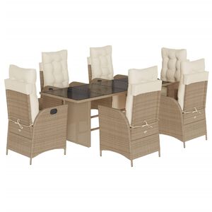 vidaXL spisebordss&aelig;t til haven 7 dele med hynder polyrattan beige
