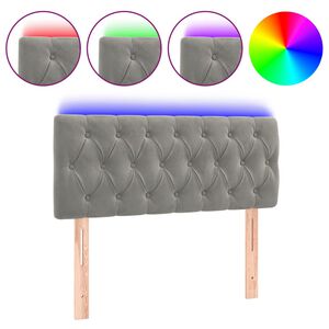 vidaXL sengegavl med LED-lys 100x7x78/88 cm velour lysegr&aring;