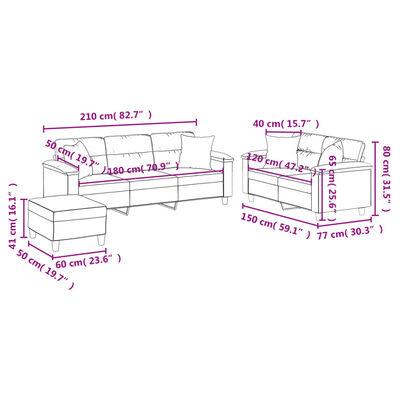 vidaXL sofasæt 3 dele med puder mikrofiberstof lysegrå