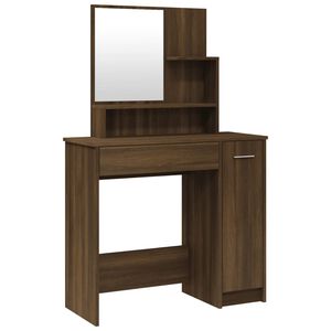 vidaXL makeupbord med spejl 86,5x35x136 cm brun egetr&aelig;sfarve