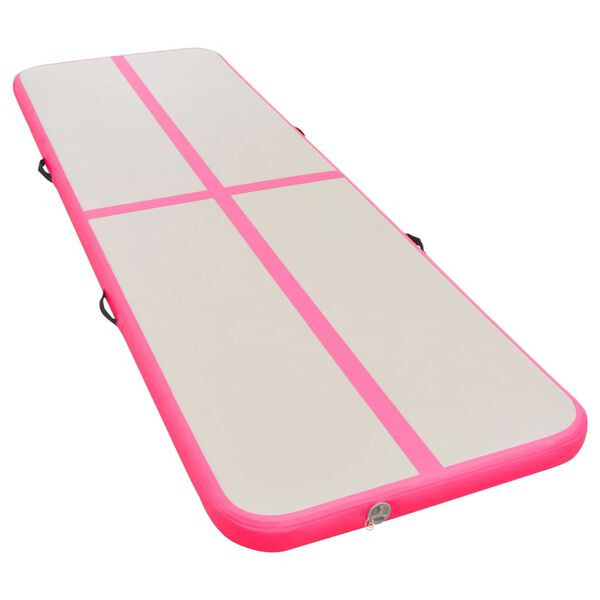 vidaXL oppustelig gymnastikmåtte med pumpe 500 x 100 x 10 cm PVC Pink