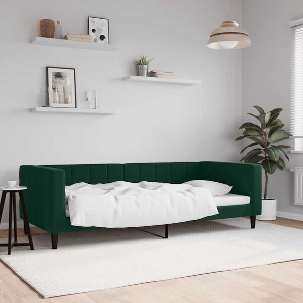 vidaXL daybed 90x200 cm velour m&oslash;rkegr&oslash;n