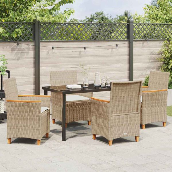 vidaXL Have Spisebordssæt 5 pcs Beige polyrattan