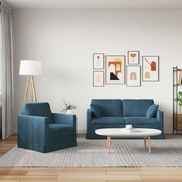 vidaXL Sofa 2 pcs Bl&aring; 158 x 78 x 80 cm Fl&oslash;jl