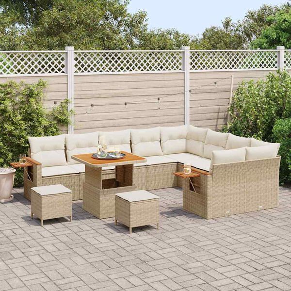 vidaXL Havesofa S&aelig;t med pude 13 pcs Beige og creme polyrattan