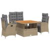 vidaXL spisebordss&aelig;t til haven 4 dele med hynder polyrattan beige