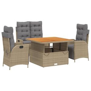 vidaXL spisebordss&aelig;t til haven 4 dele med hynder polyrattan beige