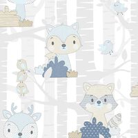 Noordwand tapet Mondo Baby Forest Animals hvid og blå