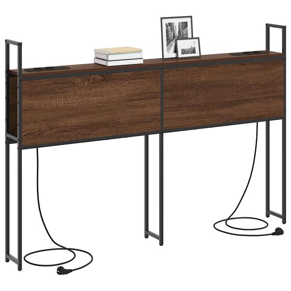 vidaXL Opbevaringshovedgavl med Opladningsstation med hylde Brun eg