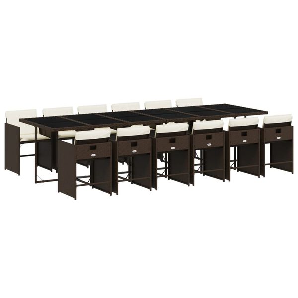 vidaXL spisebordss&aelig;t til haven 13 dele med hynder polyrattan brun