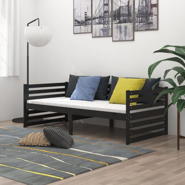 vidaXL daybed med madras 90x200 cm massivt fyrretr&aelig; sort