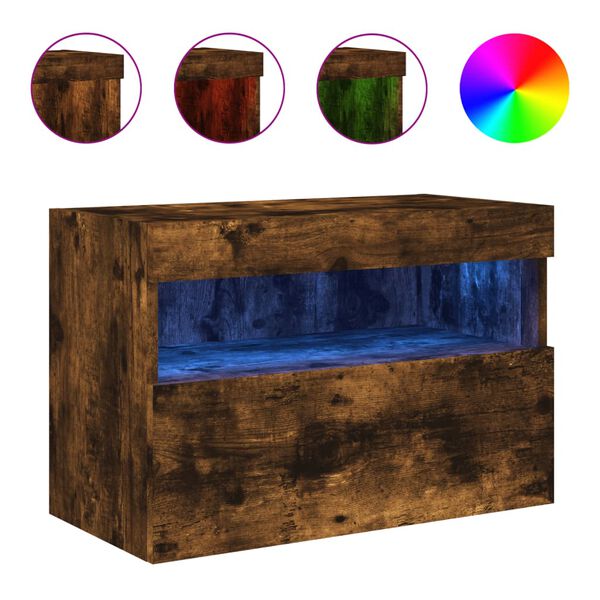 vidaXL v&aelig;gh&aelig;ngt tv-bord med LED-lys 60x30x40 cm r&oslash;get egetr&aelig;sfarve