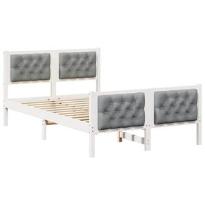 vidaXL Sengestel med hovedg&aelig;rde Lysegr&aring; 135 x 190 cm Massiv fyrretr&aelig;