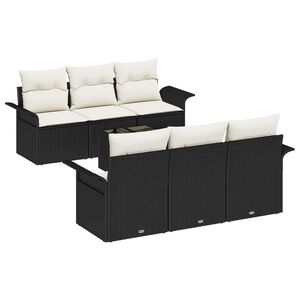 vidaXL Havesofa S&aelig;t med pude 7 pcs Sort polyrattan