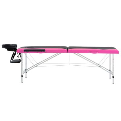vidaXL sammenfoldeligt massagebord aluminiumsstel 2 zoner sort lyserød