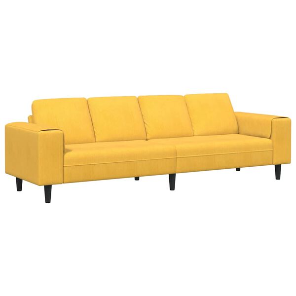vidaXL Sofa med pude Lys Gul 250 x 77 x 76 cm Velourstof