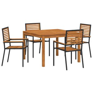 vidaXL Have Spisebordssæt 5 pcs Sort Poly rattan