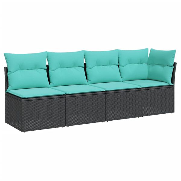 vidaXL 4-personers havesofa med hynder polyrattan sort
