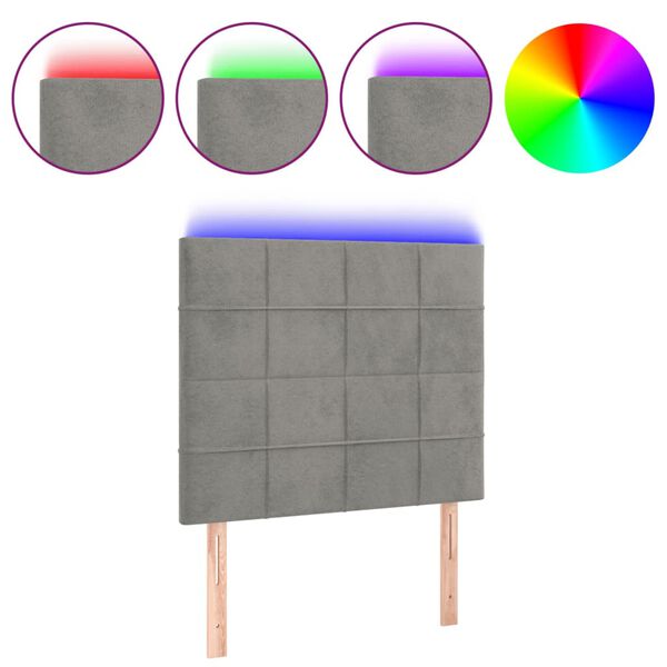 vidaXL sengegavl med LED-lys 100x5x118/128 cm fløjl lysegrå