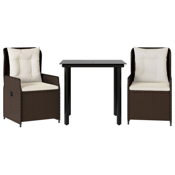 vidaXL spisebordssæt til haven 3 dele med hynder polyrattan brun