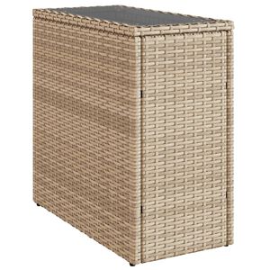 vidaXL havebord med glastop 58x27,5x55 cm polyrattan beige
