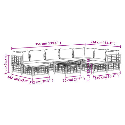 vidaXL loungesæt til haven 10 dele med hynder polyrattan antracitgrå