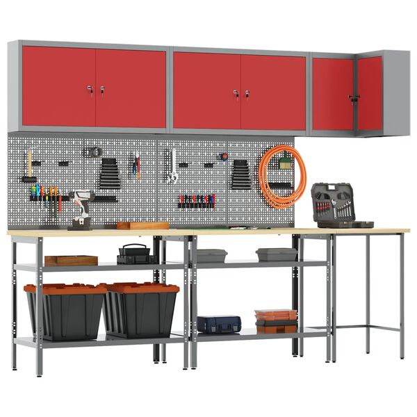 vidaXL Arbejds skab S&aelig;t med hylde med opbevaring 10 pcs R&oslash;d og Gr&aring;