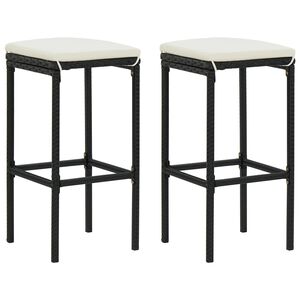 vidaXL barstole med hynder 2 stk. polyrattan sort