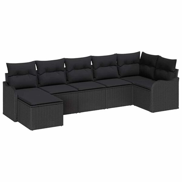 vidaXL Havesofa S&aelig;t med pude 7 pcs Sort Poly rattan