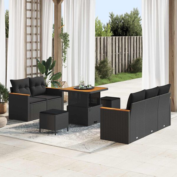 vidaXL Havesofa S&aelig;t 8 pcs Sort polyrattan
