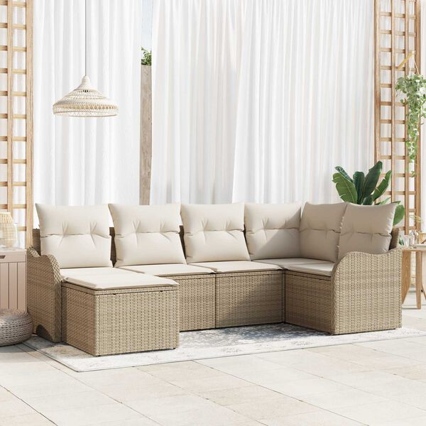 vidaXL Havesofa Sæt med pude 6 pcs Beige og hvid Poly rattan