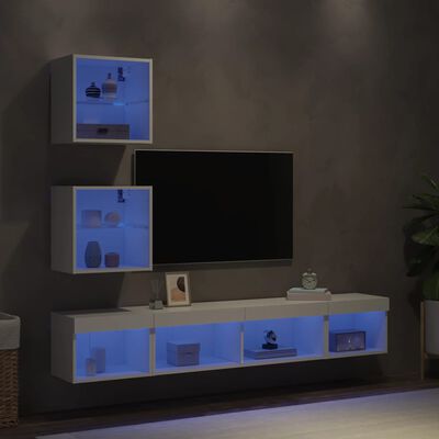 vidaXL tv-møbel til væg 5 dele med LED-lys konstrueret træ hvid