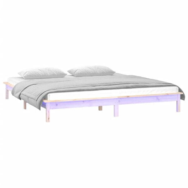 vidaXL sengeramme med LED-lys 150x200 cm kingsize massivt tr&aelig;