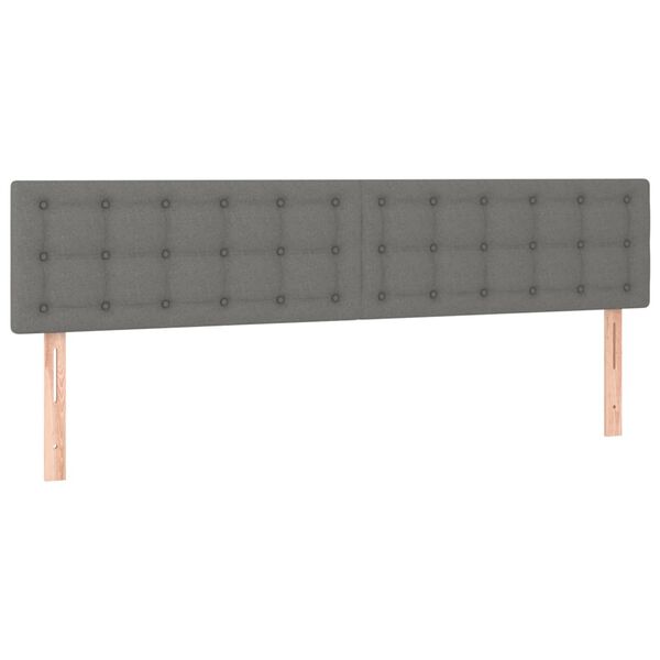 vidaXL sengegavl med LED-lys 160x5x78/88 cm stof m&oslash;rkegr&aring;