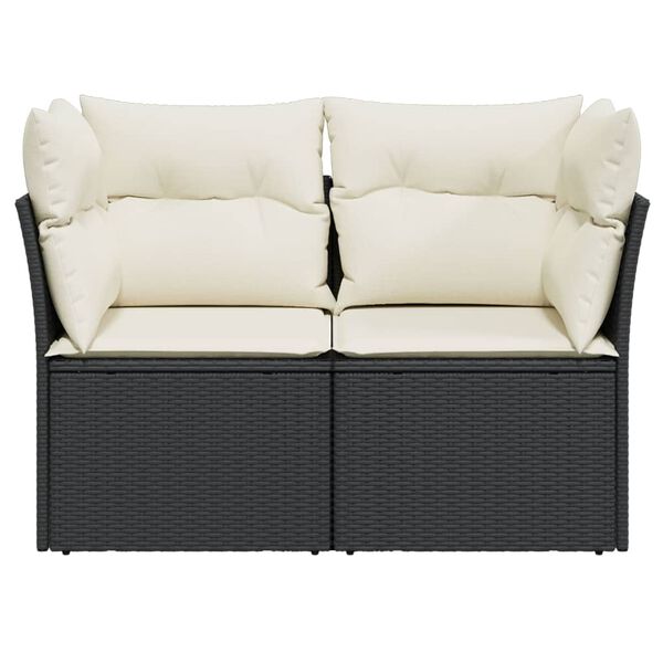 vidaXL 2-personers havesofa med hynder polyrattan sort