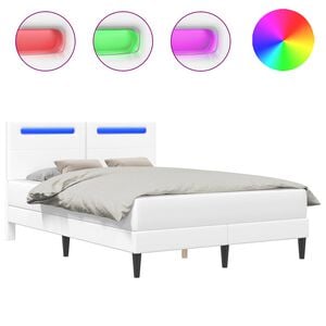 vidaXL Sengestel med LED-lysstrimler Hvid 120 x 190 cm Kunstl&aelig;der