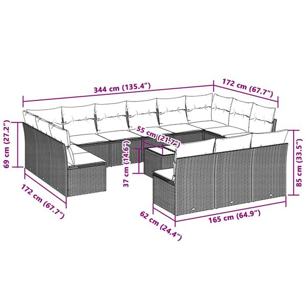 vidaXL sofas&aelig;t til haven 14 dele med hynder polyrattan lysegr&aring;