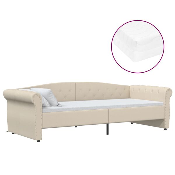 vidaXL daybed med madras og USB 90x200 cm stof cremefarvet