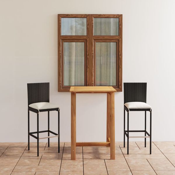 vidaXL barsæt til haven 3 dele med hynder sort