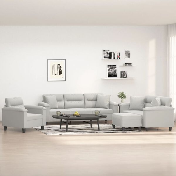 vidaXL sofas&aelig;t 4 dele med puder mikrofiberstof lysegr&aring;