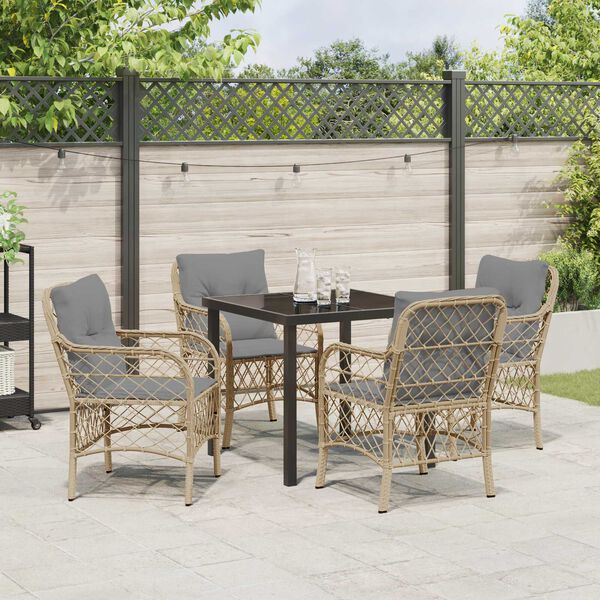 vidaXL Have Spisebordss&aelig;t med pude 5 pcs Beige polyrattan