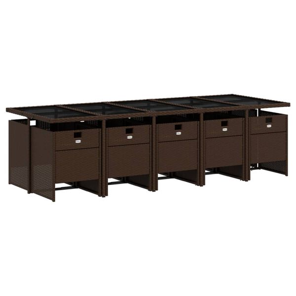 vidaXL spisebordss&aelig;t til haven 11 dele med hynder polyrattan brun
